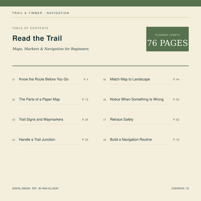 The contents pages of Read the Trail, a digital day-hiking guide from TRAIL & TIMBER.